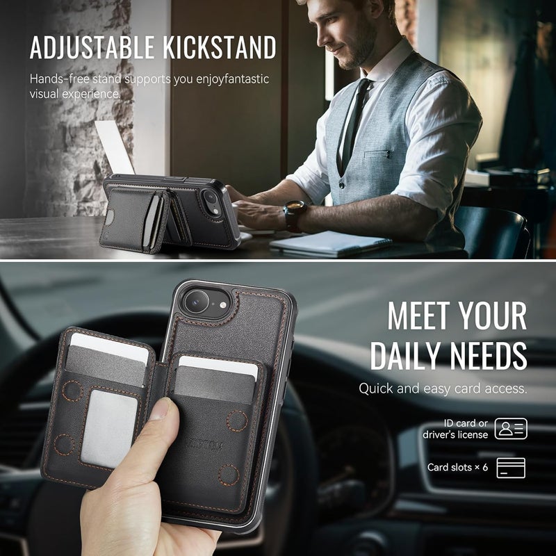 Usroom for iPhone 16e Detachable Wallet Case with Card Holder, 2 in 1 RFID Blocking Credit Slots Kickstand Shockproof Phone Wallet for iPhone 16e 6.1" Black - Image 5